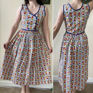 J. Cristopher Vintage floral cotton dress, blue trim, XS-S